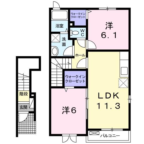 カーサ アモーレB(2LDK/2階)の間取り写真
