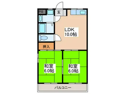 オーク四条畷(2LDK/1階)の間取り写真