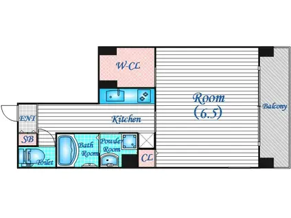 W.O.B.AWAZA(1K/4階)の間取り写真