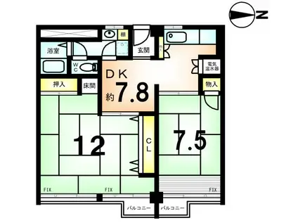 友禅ハイツ(2DK/8階)の間取り写真