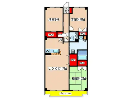 FLAT HIYOSHI COURT B棟(3LDK/2階)の間取り写真