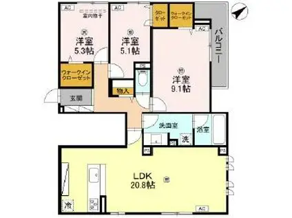 D-ROOM大路(3LDK/3階)の間取り写真
