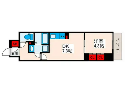 スプランディッド西日暮里(1DK/4階)の間取り写真