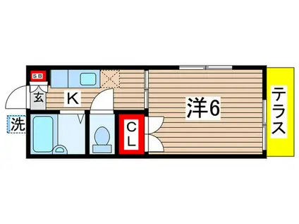 ＪＲ中央線 国立駅 徒歩10分 2階建 築35年(1K/1階)の間取り写真