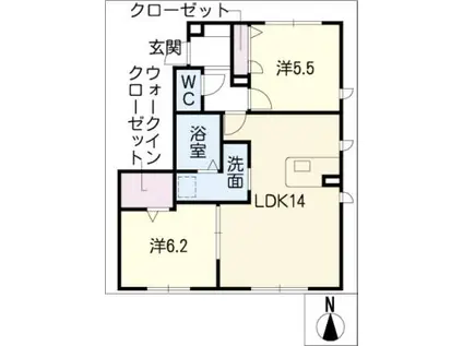 ヒルズ妙興寺(2LDK/1階)の間取り写真