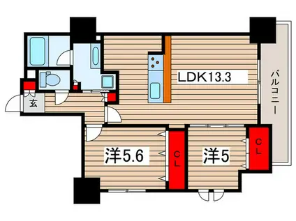 デュオヒルズ千葉中央(2LDK/15階)の間取り写真