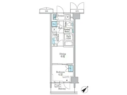パークアクシス品川南大井パークフロント(1DK/3階)の間取り写真