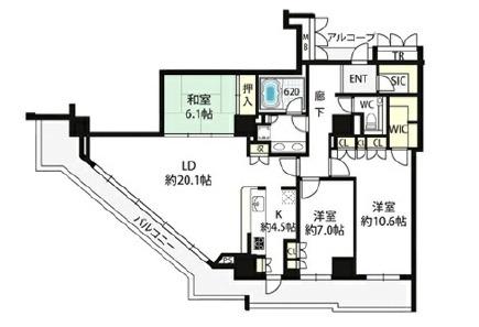 アップルタワー大阪谷町(3LDK/28階)の間取り写真