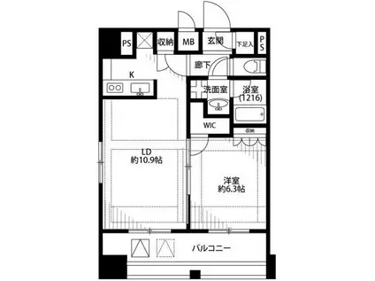 プレール・ドゥーク東京イーストIVリバーサイド(1LDK/12階)の間取り写真