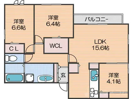 クラシスト清水丘イースト(3LDK/3階)の間取り写真
