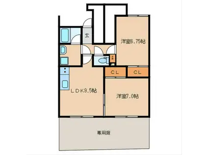 ラ・プラヤIII番館(2LDK/1階)の間取り写真