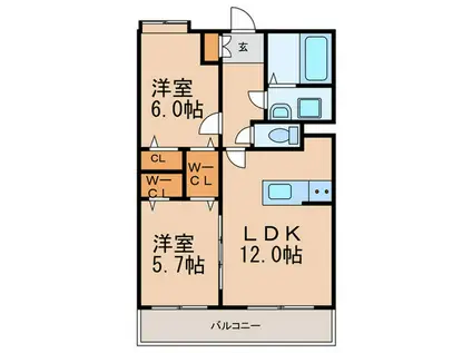 メゾン・ド・ベルヴィ(2LDK/4階)の間取り写真