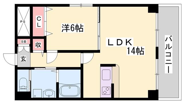 グランツ野里(1LDK/4階)の間取り写真
