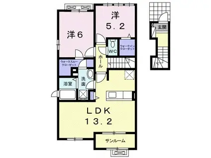 ソレイユI(2LDK/2階)の間取り写真