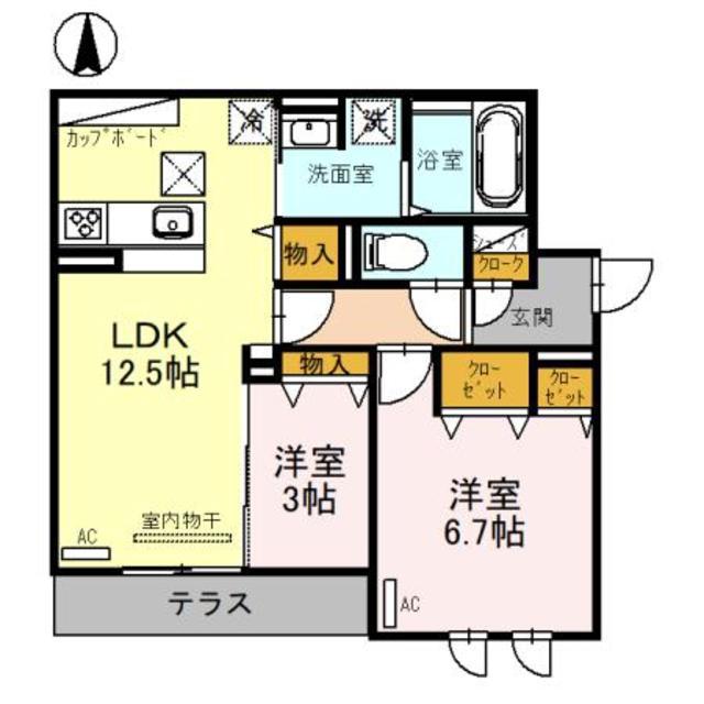 グリーンコート鷹合(2LDK/1階)の間取り写真