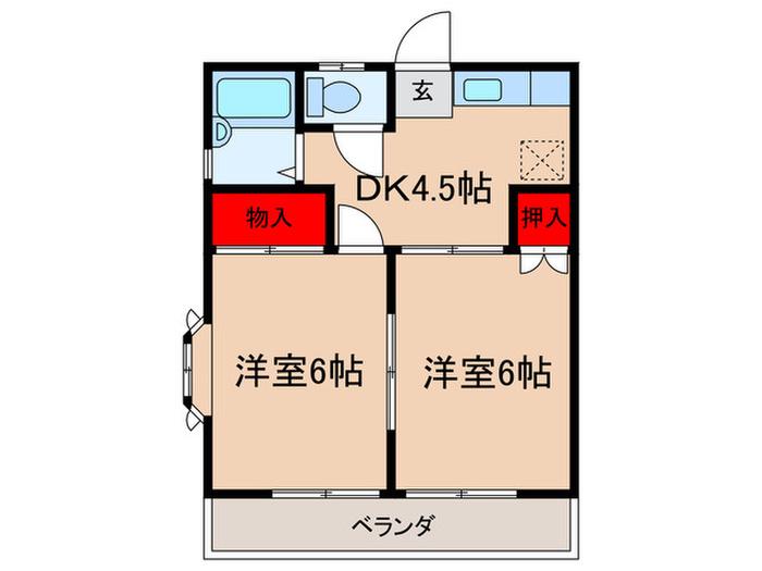 サンフォレスト(2DK/1階)の間取り写真