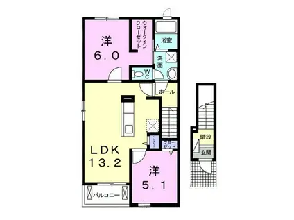 リジエール・フォレI(2LDK/2階)の間取り写真