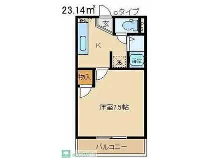 パシフィックハイツB(1K/2階)の間取り写真