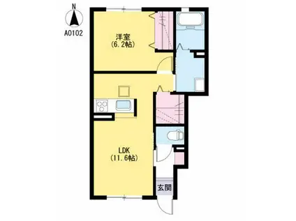 ヌアヌ (1LDK/1階)の間取り写真