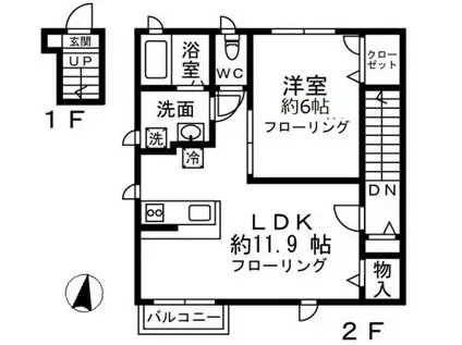 IRIS成城(1LDK/2階)の間取り写真