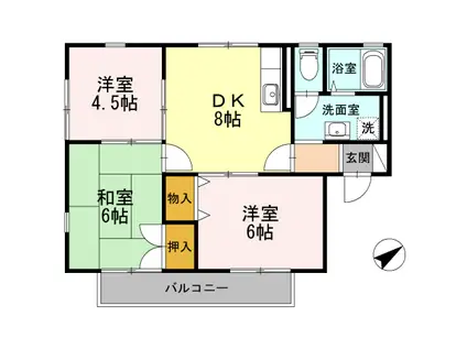 ラ・メール日吉B棟(3DK/1階)の間取り写真