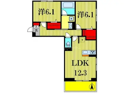 つくばエクスプレス 南流山駅 徒歩11分 3階建 築2年(2LDK/3階)の間取り写真