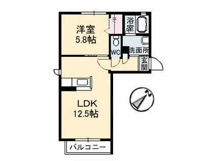 シャーメゾン津山 D棟(1LDK/2階)の間取り写真