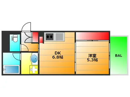 カイセイ江戸堀(1DK/2階)の間取り写真