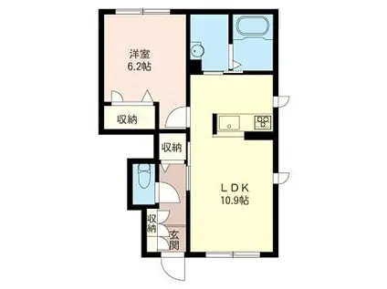 アスカラール蘇我(1LDK/1階)の間取り写真