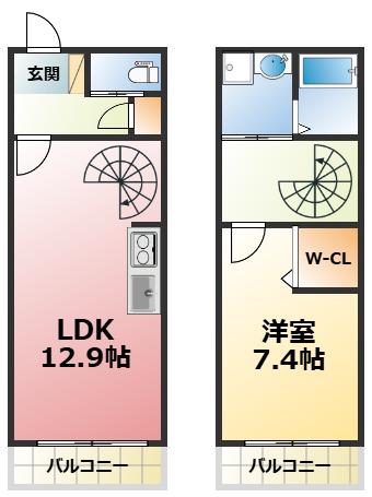 リシェス甲子園(1LDK/2階)の間取り写真