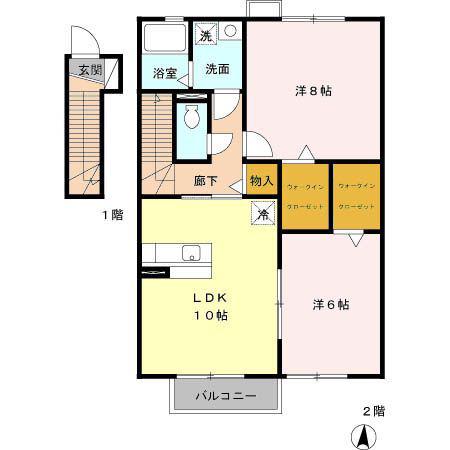 プラム クレイン(2LDK/2階)の間取り写真