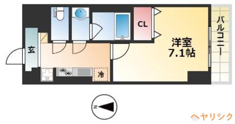ドゥナーレ辻町(1K/4階)の間取り写真