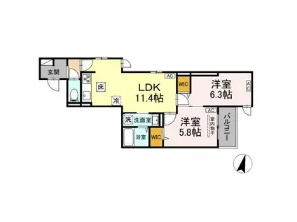 D PAINA 木月住吉町(2LDK/1階)の間取り写真