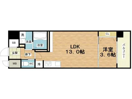 スプランディッド福島ウエスト(1LDK/3階)の間取り写真