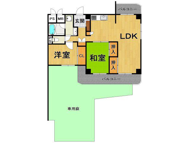 ベルヴィ甲東園(2LDK/1階)の間取り写真