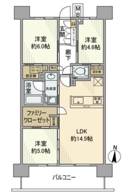 イニシア浦和常盤レジデンス(3LDK/12階)の間取り写真