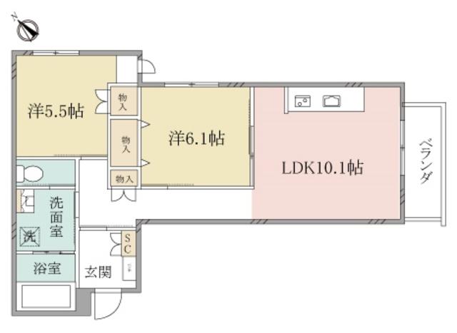 ヘーベルヴィレッジ淵野辺(2LDK/2階)の間取り写真