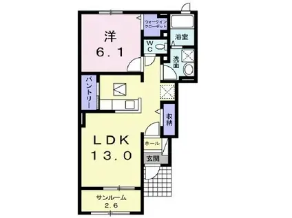 パレ・ロザージュII(1LDK/1階)の間取り写真