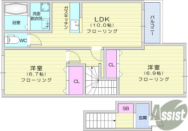 エルフ・ソレイユⅡ(2LDK/2階)の間取り写真