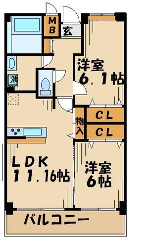 アビティ砧(2LDK/2階)の間取り写真