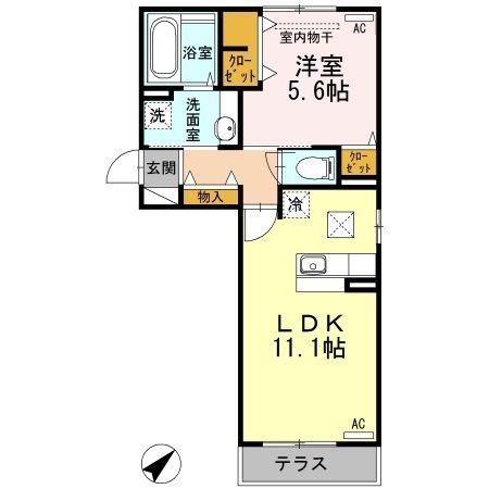 ブルーノ千代田(1LDK/1階)の間取り写真