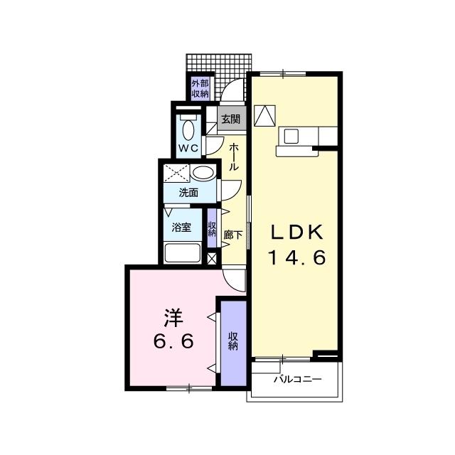 エストシャトーA(1LDK/1階)の間取り写真