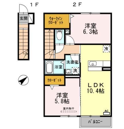 アヴニール(2LDK/2階)の間取り写真