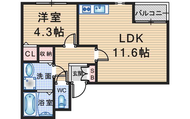 アールグレイコート庄内(1LDK/1階)の間取り写真
