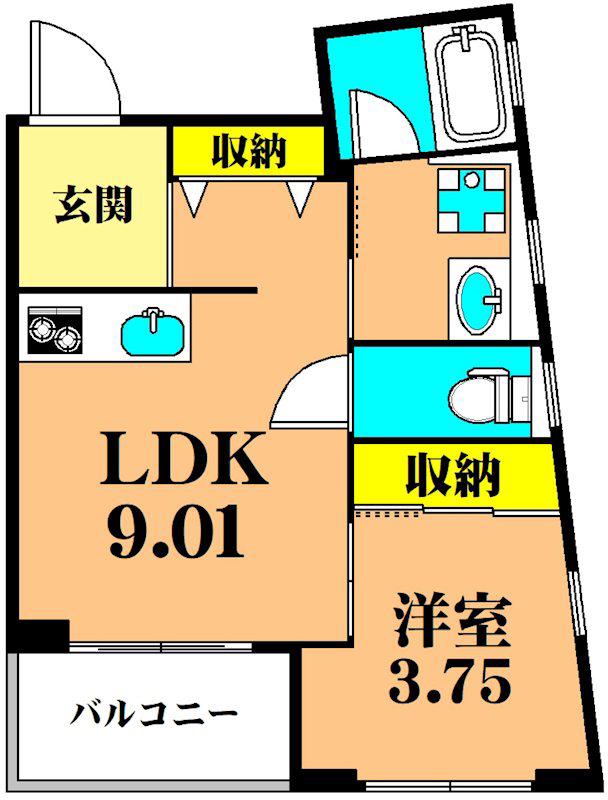KUKUNA OMORI (1LDK/3階)の間取り写真