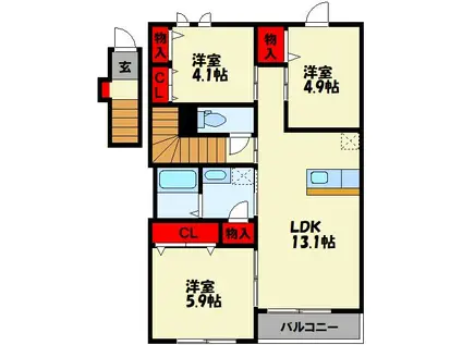 エバークレシア(3LDK/2階)の間取り写真