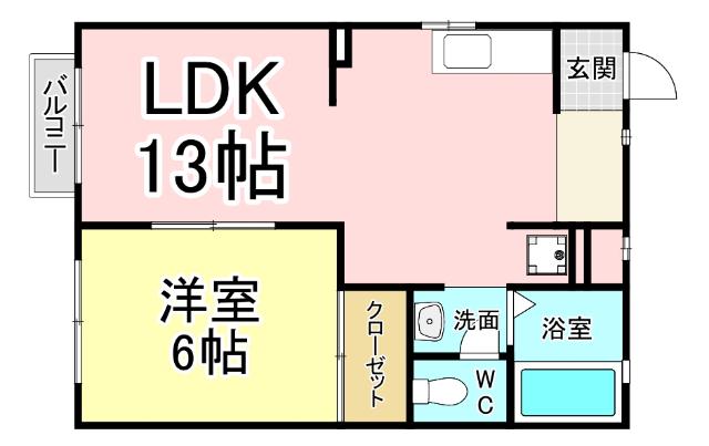 リヴァー下到津(1LDK/2階)の間取り写真