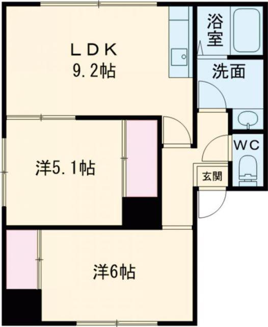 リバーサイドヒルズ川沿(2LDK/2階)の間取り写真