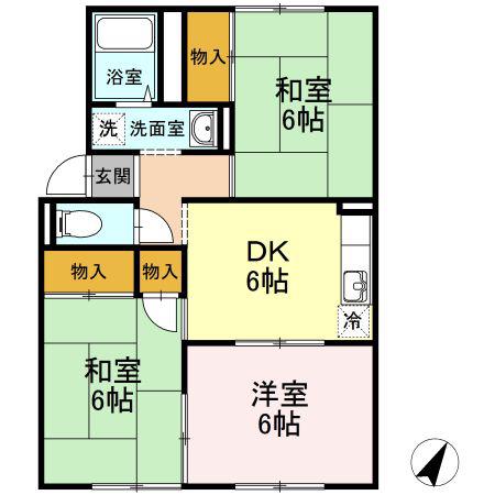 プレジール中島A棟(3DK/1階)の間取り写真