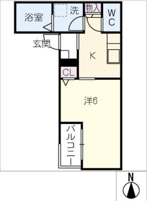 LE COCON 北名古屋II(1K/2階)の間取り写真